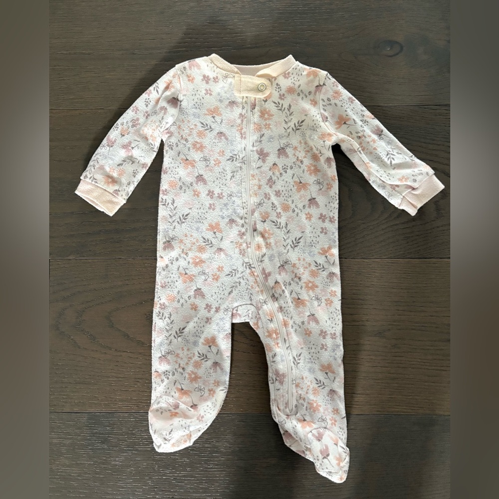 Chick pea floral cotton blend zipper baby girl sleeper 0-3M